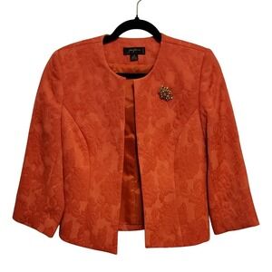 Josephine Petite Orange Brocade Floral Open Front Blazer Jacket Petite 10P‎